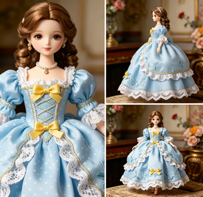 Sky-Blue Rococo Lace Doll Dress - Vintage Princess Outfit for Collectible BJD Doll