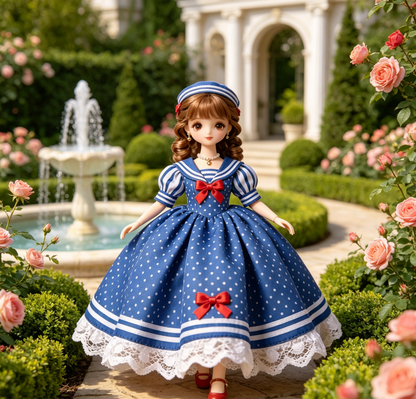Navy Polka Dot Sailor-style Doll Dress - Cute Nautical Lolita Outfit for 1/6 Fashion Dolls